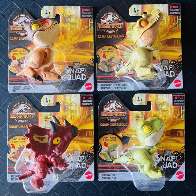 Jurassic World Carnotauro Snap Squad | Dinosauro Carnotaurus Camp Cretaceous Mattel | Giocattolo 4+ HBX44