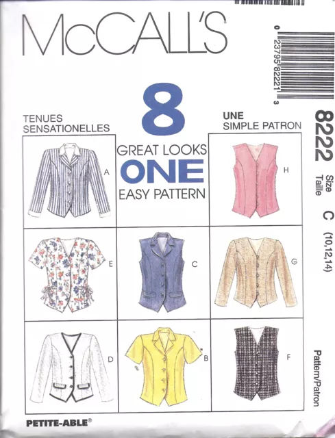 8222 UNCUT Vintage McCalls Pattern Misses Fitted Top SEWING OOP 8 Looks Variety