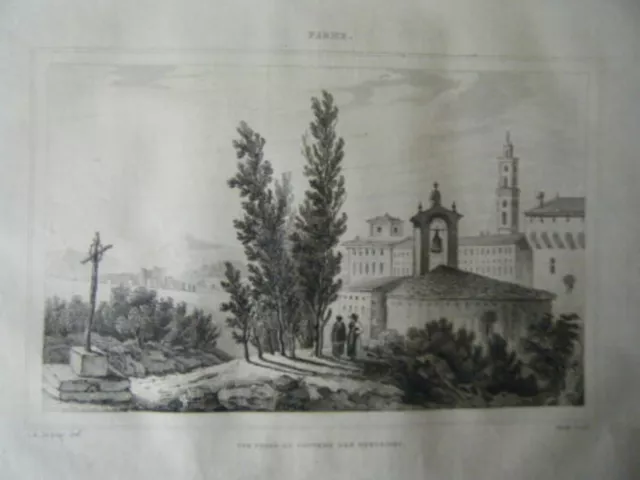 19th ORIGINAL STEEL ENGRAVING VIEW TAKEN FROM THE CONVENT OF THE REFORMS PARMA ITALY