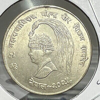 1968 Nepal Silver 10 Rupees Brilliant Uncirculated Coin