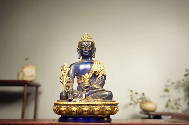 Chinese Old Beijing Glaze Handmade Exquisite Gilded Buddha Statue 6912