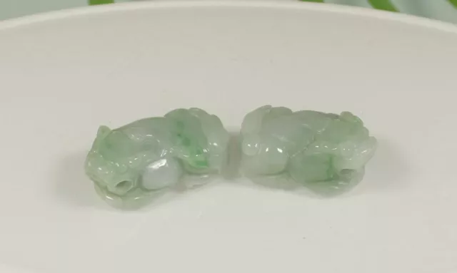 Certified Green 100% Natural A Jadeite Jade FINE Pendant pair PiXiu 对貔貅 864