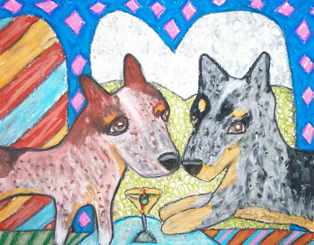 AUSTRALIAN CATTLE DOG Drinking a Martini 8.5 x 11 Dog Art Print Artist KSams