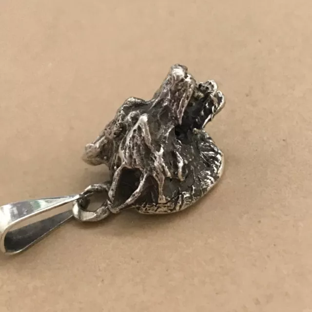 Mexican 925 Silver Taxco Etched Oxidized 3-D Wilderness Wild WOLF HEAD Pendant
