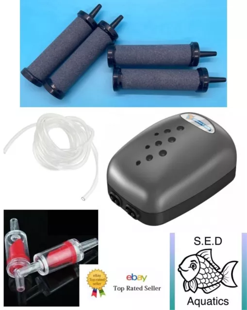 4 Outlet Large Aquarium Fish Tank Air Pump KIT Pond SuperFish Pump 600L Airstone
