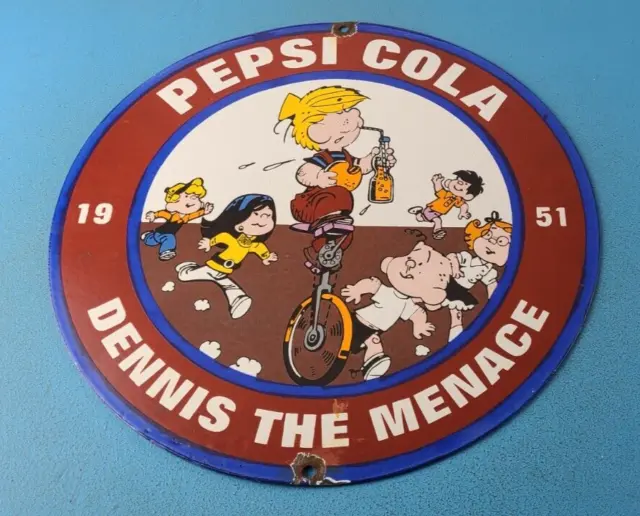 Vintage Pepsi Cola Sign - Beverage Dennis the Menace Porcelain Gas Pump Sign