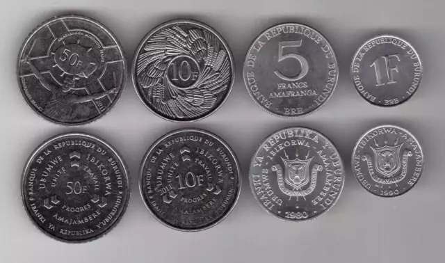 BURUNDI COMPLETE COIN SET 1+5+10+50 Francs 1980-2011 UNC UNCIRCULATED LOT of 4