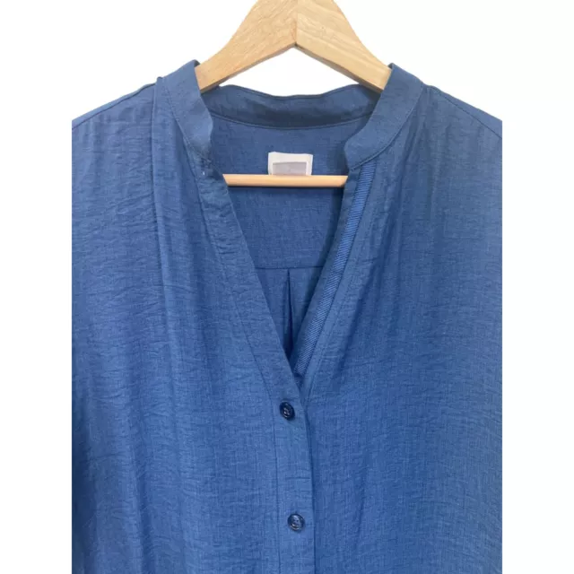 Chico's Blue Linen Blend Crossgrain Trim Tunic Shirt 2