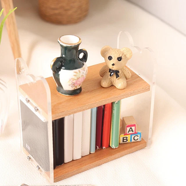 1:12 Dollhouse Miniature Simple Acrylic Wood Shelf 2 Layer Display Rack Create