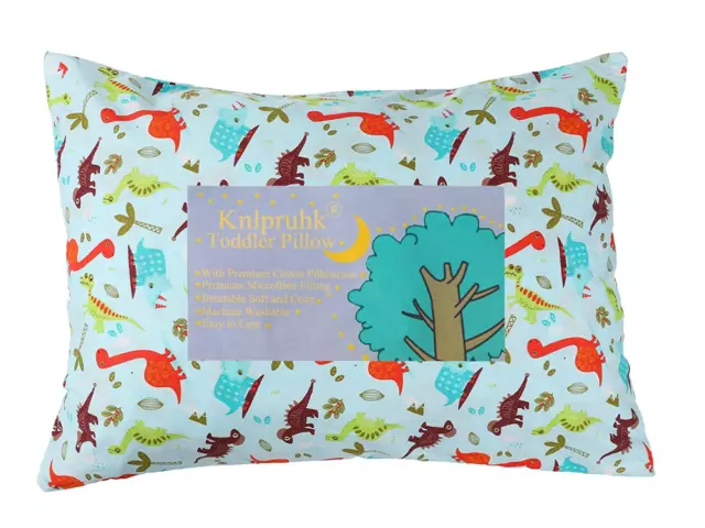 Toddler Pillow with Pillowcase Dinosaur for Crib Bed Cot Small (Pack of 1)