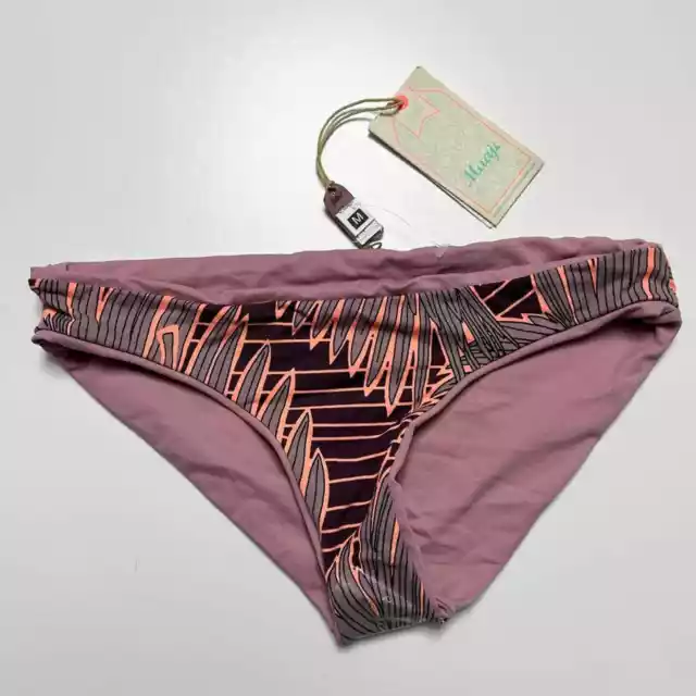 Maaji Sublime Reversible Mauve Pink Floral Stripe Bikini Swimsuit Bottoms Size M