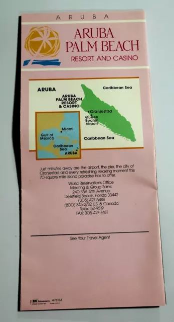 1991/1992 Aruba Palm Beach Resort & Casino Fold Out Brochure with Price List VTG 3