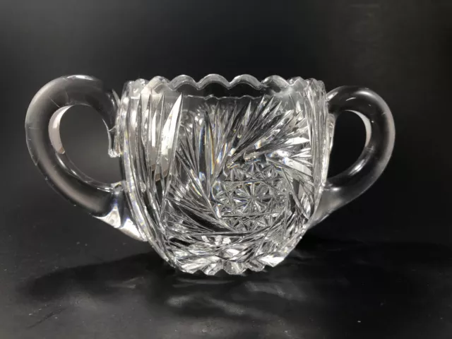 Antique American Brilliant Period Crystal Cut Glass Sugar Bowl ~ Heavy