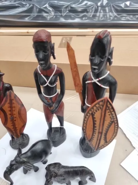 Three Hand Carved African Wooden Tribal Carved Figures