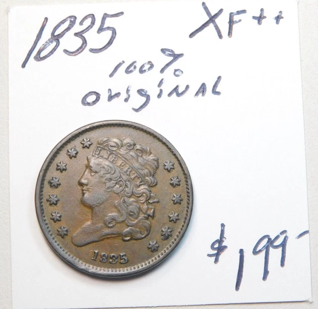 1835 100% Orinigal Xf++ Chocolate Brown Half Cent! ⭐⭐
