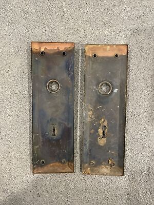 PAIR Antique/Vintage Door Back Plates, Backplates, Escutcheon, Japanned, Mortise 2