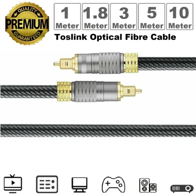 Ultra Premium Toslink Optical Fibre Cable Gold Plated 5.1 7.1 Digital Audio Lead