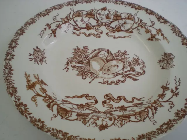 Tres Ancienne Assiette En Ceramique De Choisy Le Roy Decor Champetre Marron Fleu