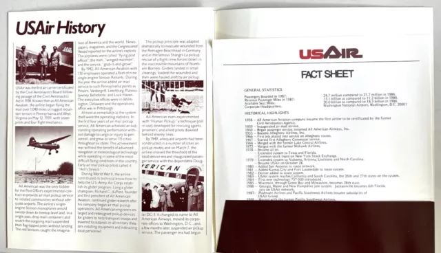VINTAGE USAir History Brochure & Fact Sheet - US Public Relations Dept 4.25.1988