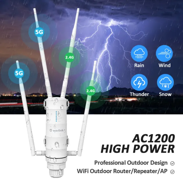 1200 Mbps Wavlink Dual Band AC1200 Outdoor WiFi Range Extender Booster POE High