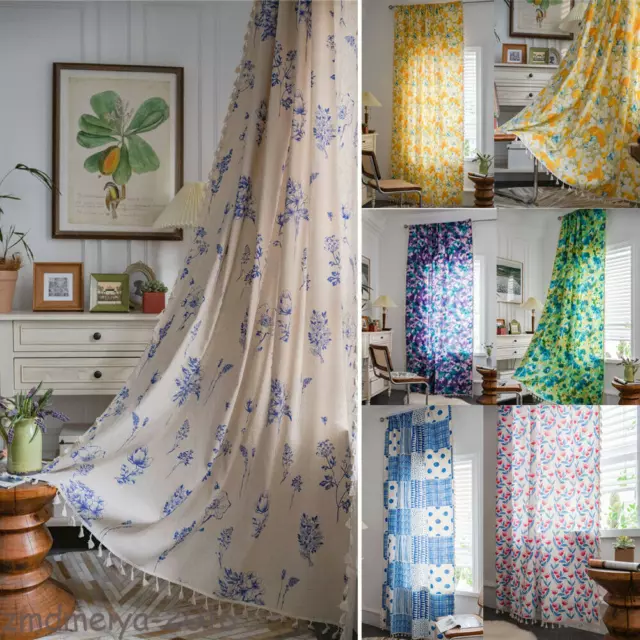 Boho Printed Curtain Vintage Tassel Window Drape for Living Room Treatment Decor