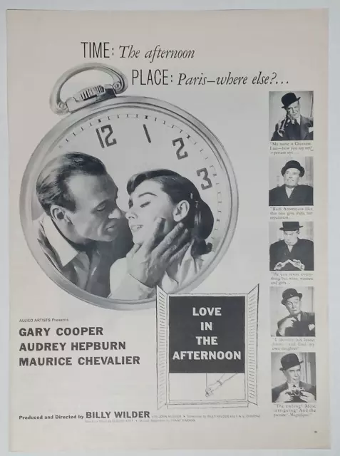 1950S MOVIE AUDREY Hepburn Gary Cooper Love Afternoon Simple B&W Vtg ...
