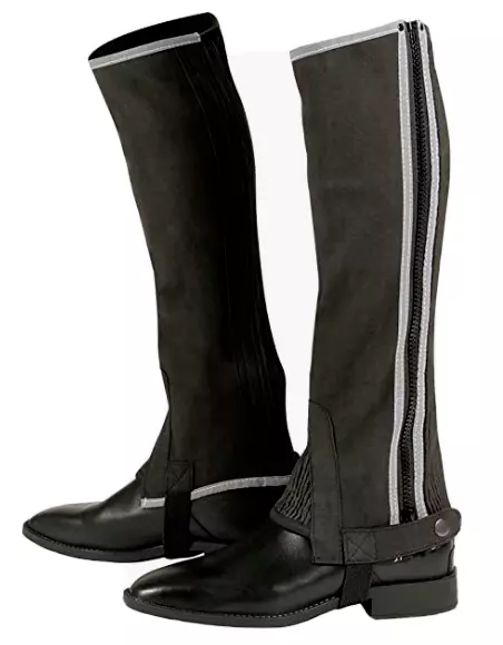 Pfiff Mini Stiefel Chaps Wadenchaps Reitchaps schwarz Reflektionsstreifen Gr.: L