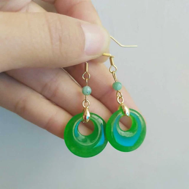 Natural Jadeite jade Peace buckle Earrings Eardrop VALENTINE'S DAY Halloween