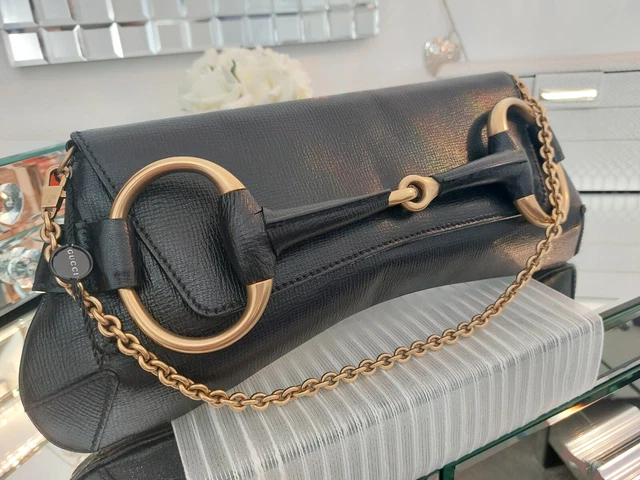 TOM FORD GUCCI Black Leather XL Clutch Bag Pochette/Horsebit Handbag Gold  Chain EUR 572,84 - PicClick FR