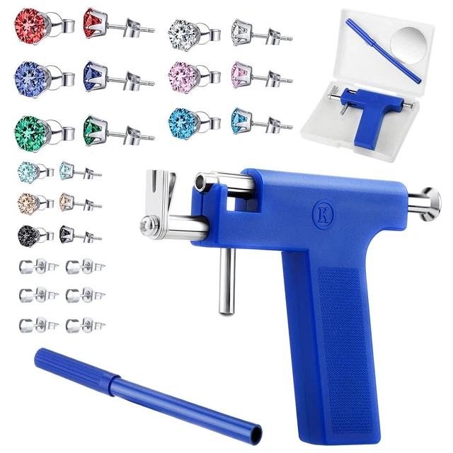 PROFESSIONAL EAR PIERCING Gun Nose Body Navel Tool Kit w/ 12 Pairs Stud