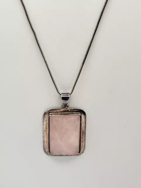 Rose Quartz Sterling Silver Necklace Chequerboard