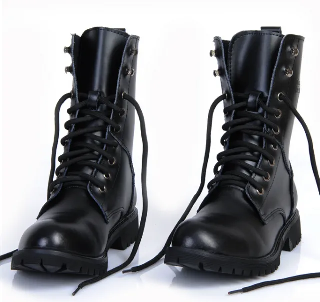Mens PU Leather Motorcycle Punk Military Lace Up Tooling Boots Combat Shoes Size