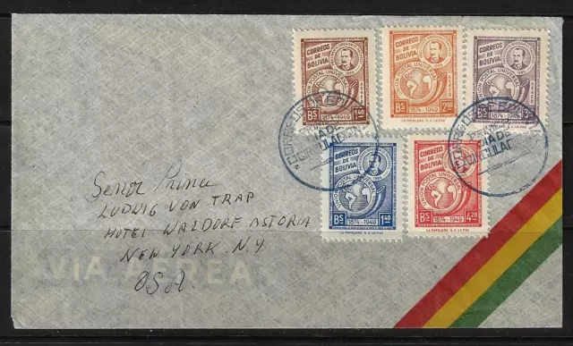 Bolivia 1949 Upu Set First Day Of Issue Cover Tied Special Cancels To Ny