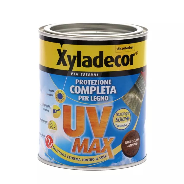 Smalto Legno Esterno XYLADECOR Noce Scuro, Protezione Completa UV Max (750 Ml)