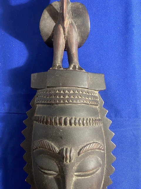 Vintage Authentic African Art Heavy Portrait Mask Baule Ivory Coast Carved Wood 3