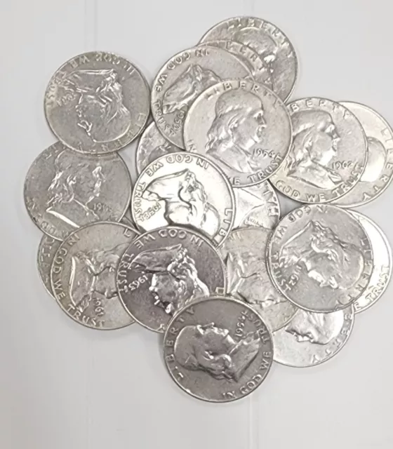 Silver 1950-1963 Franklin Half Dollar 20 Coin roll Circulated 90% Silver-CJ23 3