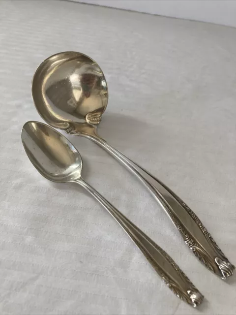 Wallace Stradivari Sterling Silver 6 1/4" Gravy Ladle & Teaspoon 77.4g * No Mono