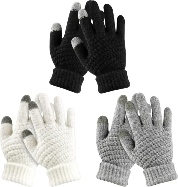 3 Pairs Kids Gloves Winter Gloves for Kids Touch Screen Warm Gloves Stretchy Kni
