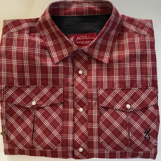 Vintage John Browning Heritage Collection Mens Shirt Long Sleeve Large Plaid Red