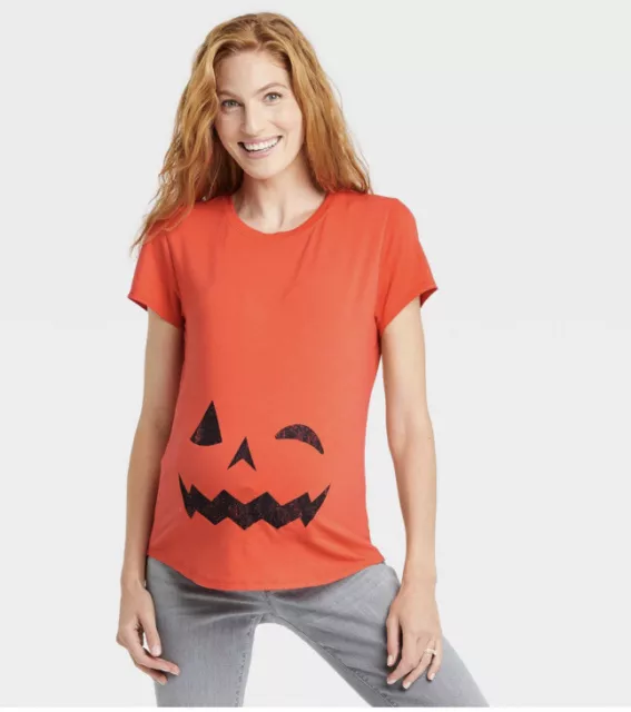 ISABEL Maternity Jack O Lantern PUMPKIN T-Shirt Size M Orange