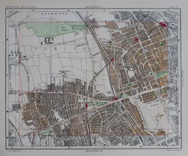 1896 Map Street Plan London Notting Hill Shepherds Bush Starch Green Stations