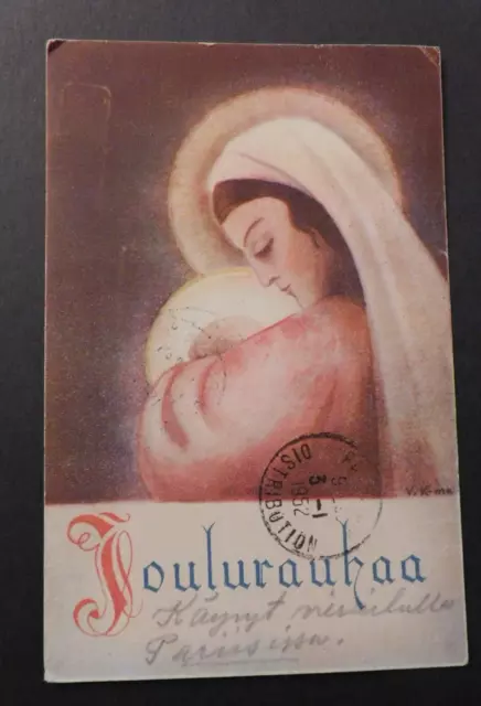 1951 Postcard Cover From Finland to Paris France Woman with Baby