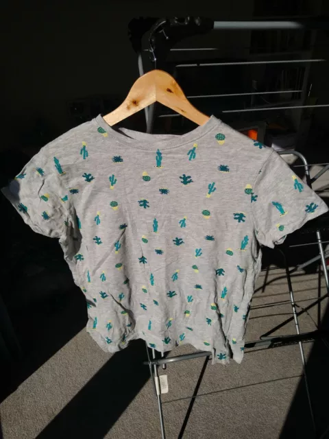 Primark grey T-shirt, top with green cute cactus print, size 12/M