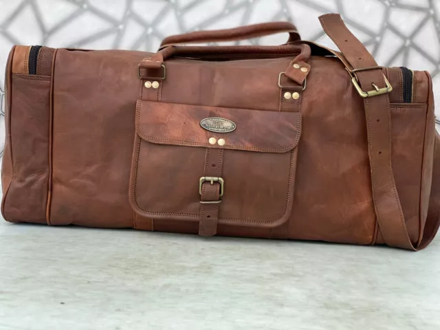 Men's Women's Leather Travel Duffel Luggage Gym Weekend Overnight (Holdall Bag)
