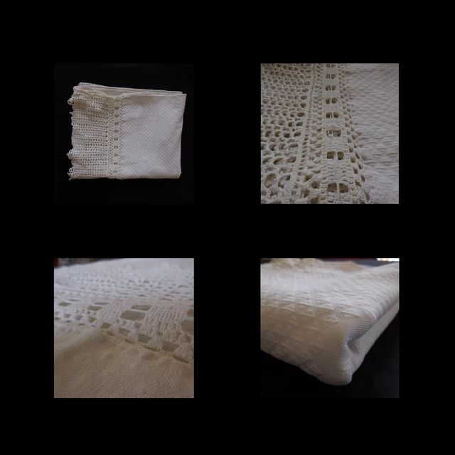 Ancien petit couvre-lit crochet et coton fait main - Le Grenier de Lisette