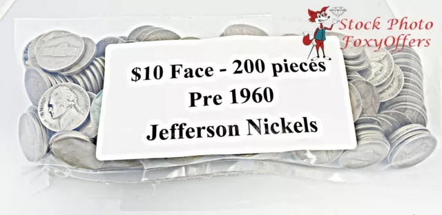 Pre-1960 Jefferson Nickels - Circulated - 200 Pieces ($10 Face)