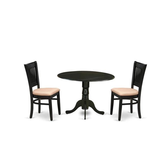 East West Furniture - DLVA3-BLK-C - 3-Piece Dining Table Set- 2 Wooden Chair...