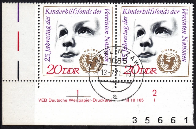 Briefmarken DDR Mi Nr. 1690 25 J. UNICEF BZN Druckvermerk DV DWDI gest