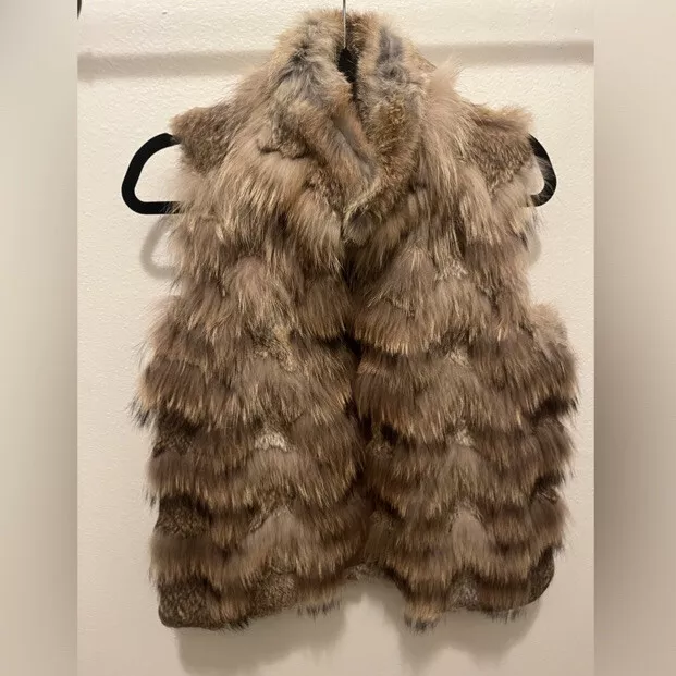 THEORY Hanalee Genuine Rabbit Fur Vest Beige Tan Brown - Small.   $1595