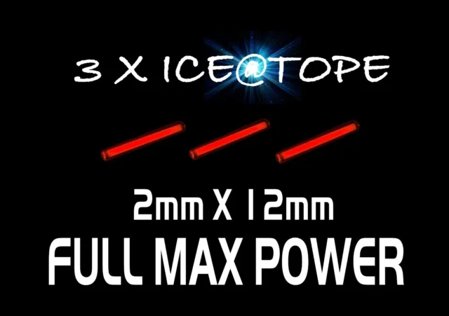 ICEATOPE 3 X ICE RED Isotope/Betalights GTLS 2mm X 12mm FULL MAX POWER fishing